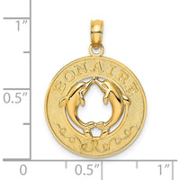 14K Yellow Gold Dolphin Circle Pendant Charm - Polished Finish by Oro Pregiato