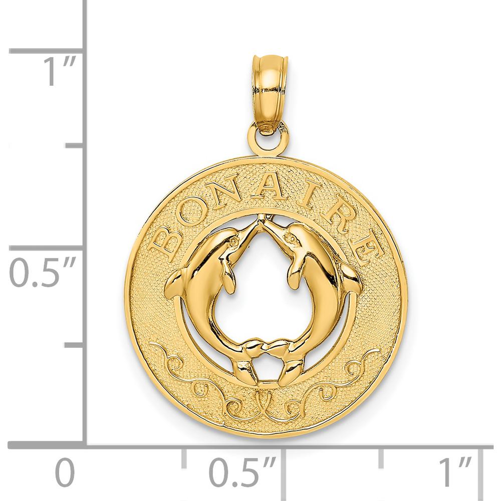 14K Yellow Gold Dolphin Circle Pendant Charm - Polished Finish by Oro Pregiato