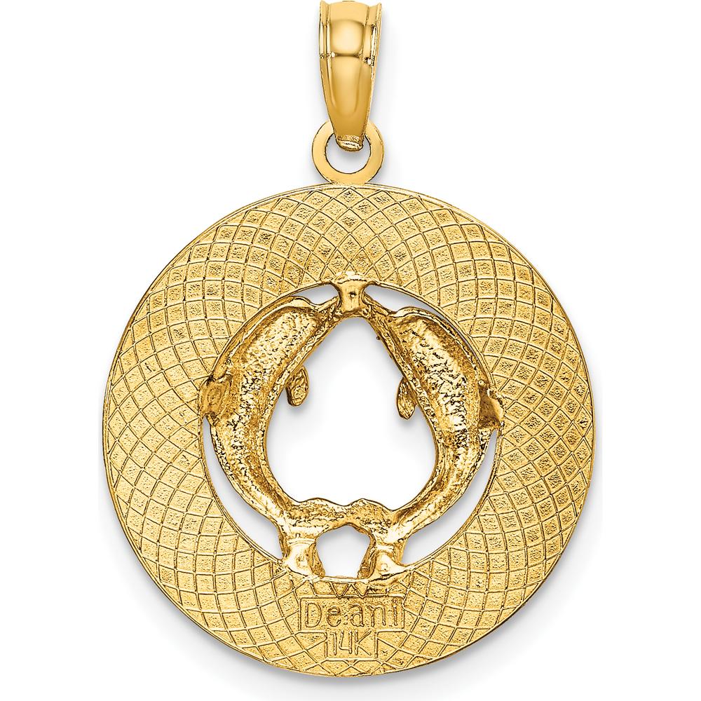 14K Yellow Gold Dolphin Circle Pendant Charm - Polished Finish by Oro Pregiato
