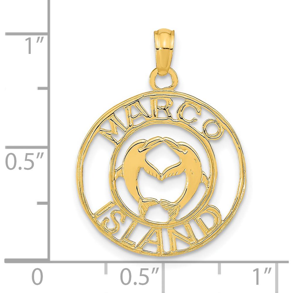 14K Yellow Gold Dolphin Circle Pendant - Marco Island Charm with Polished Finish by Oro Pregiato