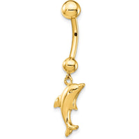 14K Yellow Gold Dolphin Dangle Belly Ring with Polished Finish - Solid 14 Gram Design by Oro Pregiato