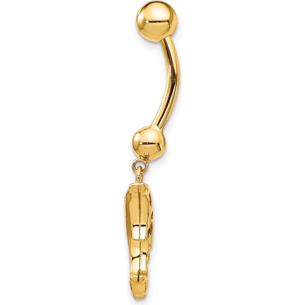 14K Yellow Gold Dolphin Dangle Belly Ring with Polished Finish - Solid 14 Gram Design by Oro Pregiato