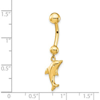 14K Yellow Gold Dolphin Dangle Belly Ring with Polished Finish - Solid 14 Gram Design by Oro Pregiato