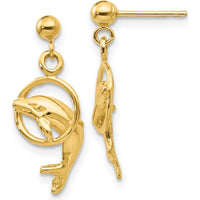 14K Yellow Gold Dolphin Drop Earrings with Polished Finish - Unique Design by 0
