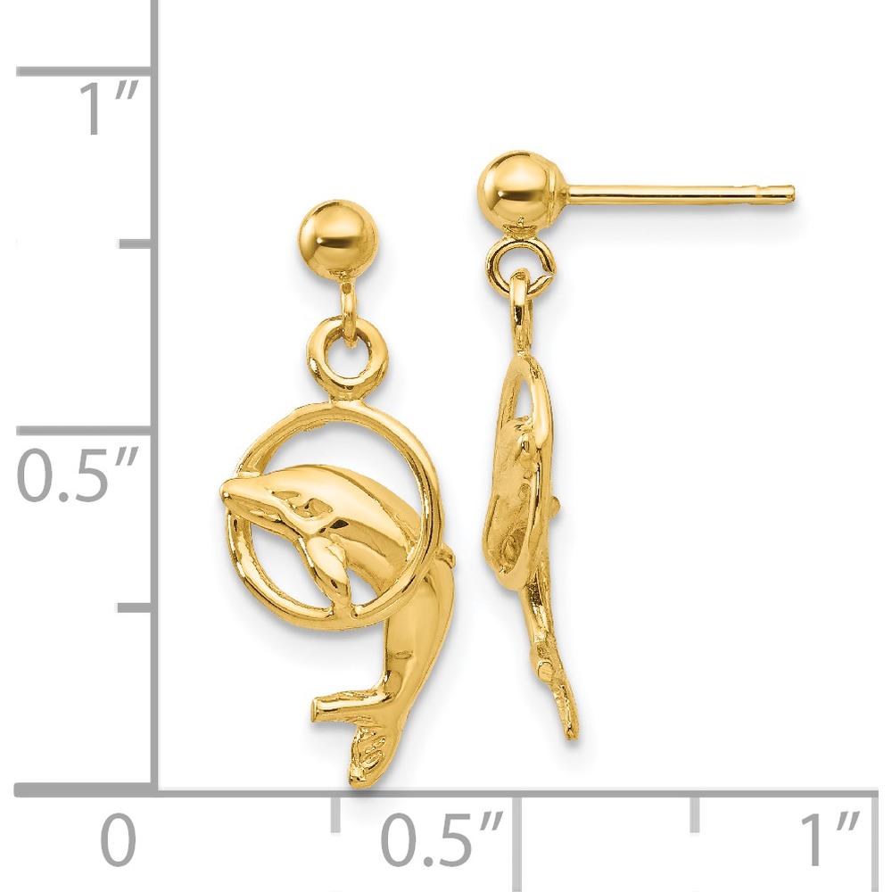 14K Yellow Gold Dolphin Drop Earrings with Polished Finish - Unique Design by 0