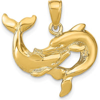 14K Yellow Gold Dolphin Duo Pendant - Polished Sea Life Charm by Oro Pregiato
