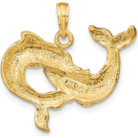 14K Yellow Gold Dolphin Duo Pendant - Polished Sea Life Charm by Oro Pregiato
