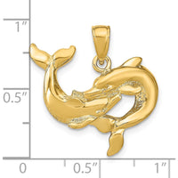 14K Yellow Gold Dolphin Duo Pendant - Polished Sea Life Charm by Oro Pregiato