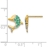 14K Yellow Gold Dolphin Earrings with Emerald and Diamond Accents - 0.36 Carat Total Emerald Weight, 0.0086 Carat Total Diamond Weight by Monteluci Fine Jewelry