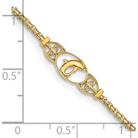 14K Yellow Gold Dolphin Filigree Station Anklet - 9"