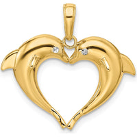 14K Yellow Gold Dolphin Heart Pendant with Rhodium Accents by Oro Pregiato