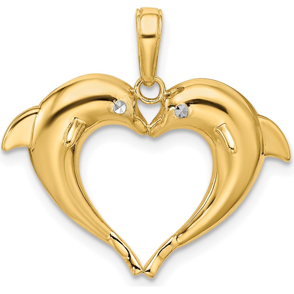 14K Yellow Gold Dolphin Heart Pendant with Rhodium Accents by Oro Pregiato