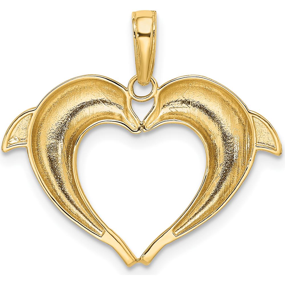 14K Yellow Gold Dolphin Heart Pendant with Rhodium Accents by Oro Pregiato