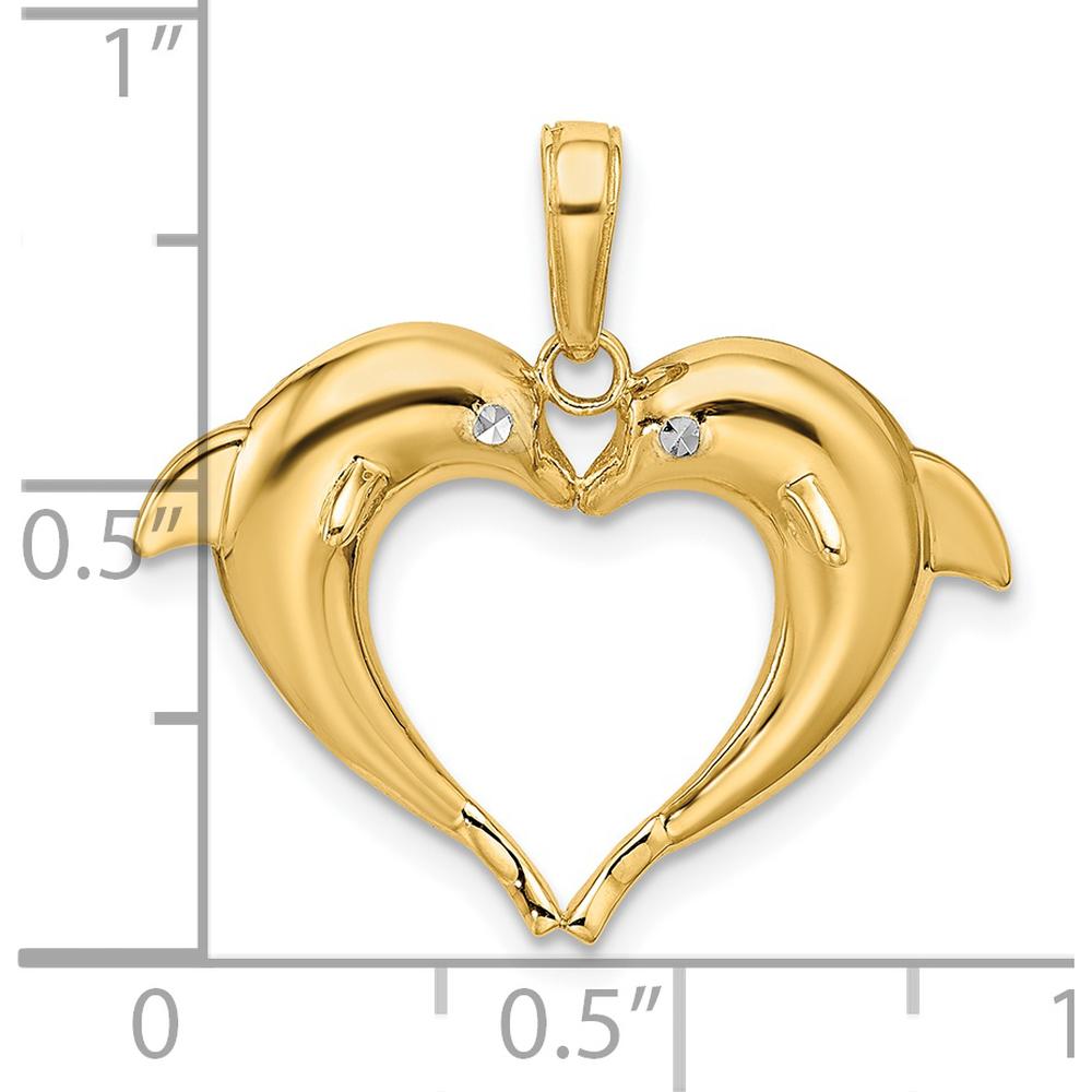 14K Yellow Gold Dolphin Heart Pendant with Rhodium Accents by Oro Pregiato