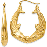 14K Yellow Gold Dolphin Hoop Earrings - Polished Finish by 0