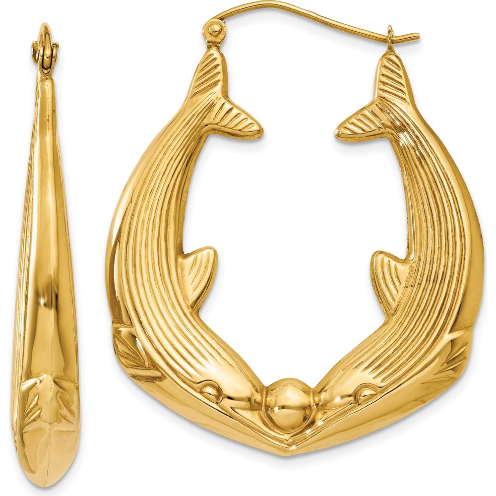 14K Yellow Gold Dolphin Hoop Earrings - Polished Finish by 0