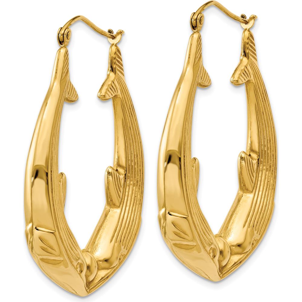 14K Yellow Gold Dolphin Hoop Earrings - Polished Finish by 0