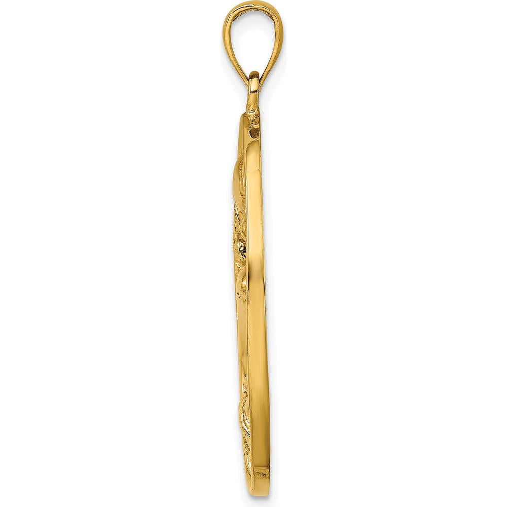 14K Yellow Gold Dolphin Jumping in Ocean Scene Pendant by Oro Pregiato