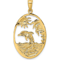 14K Yellow Gold Dolphin Jumping in Ocean Scene Pendant by Oro Pregiato