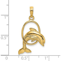 14K Yellow Gold Dolphin Jumping Through Hoop Pendant by Oro Pregiato