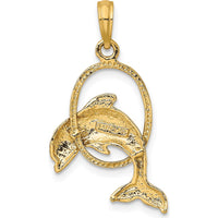 14K Yellow Gold Dolphin Jumping Through Hoop Pendant by Oro Pregiato