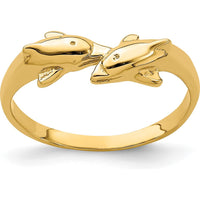 14K Yellow Gold Dolphin Kissing Dolphin Ring - Themed Design with 6mm Top Length by Oro Pregiato
