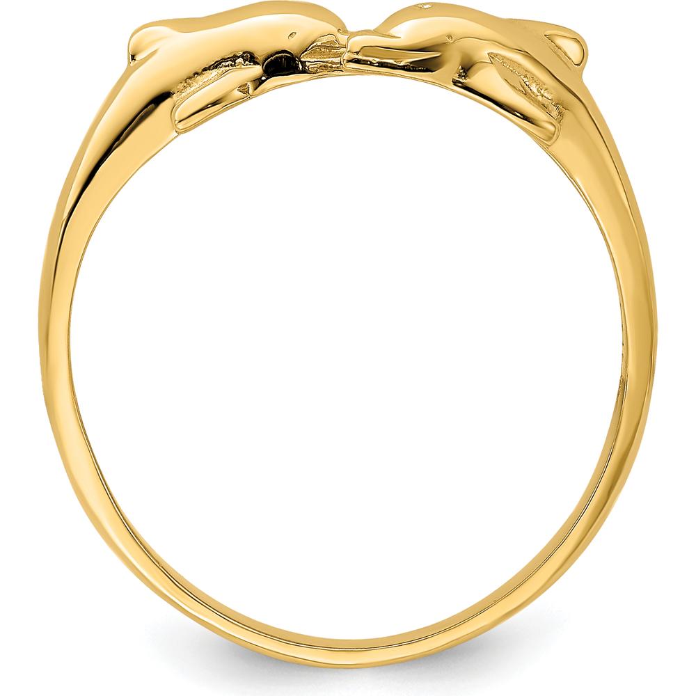 14K Yellow Gold Dolphin Kissing Dolphin Ring - Themed Design with 6mm Top Length by Oro Pregiato