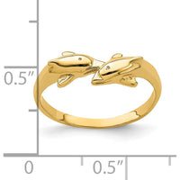 14K Yellow Gold Dolphin Kissing Dolphin Ring - Themed Design with 6mm Top Length by Oro Pregiato