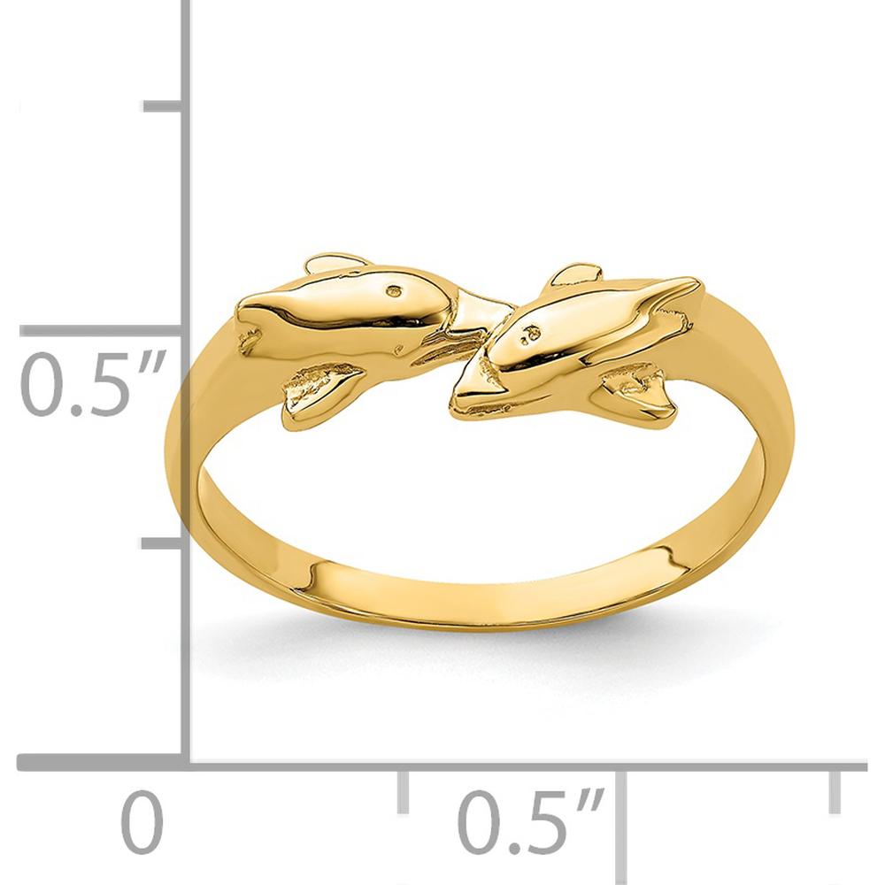 14K Yellow Gold Dolphin Kissing Dolphin Ring - Themed Design with 6mm Top Length by Oro Pregiato