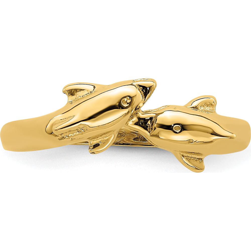 14K Yellow Gold Dolphin Kissing Dolphin Ring - Themed Design with 6mm Top Length by Oro Pregiato