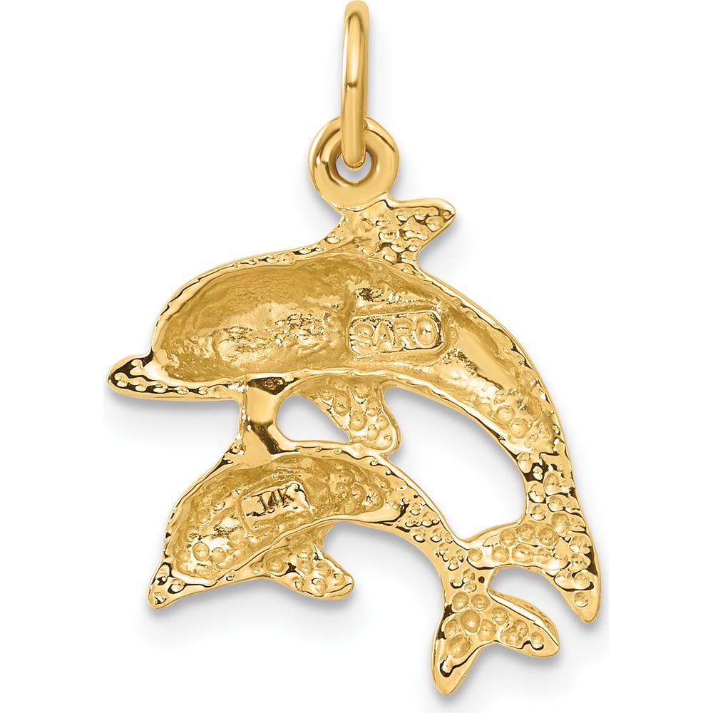 14K Yellow Gold Dolphin Pair Charm - 22mm Length by Oro Pregiato
