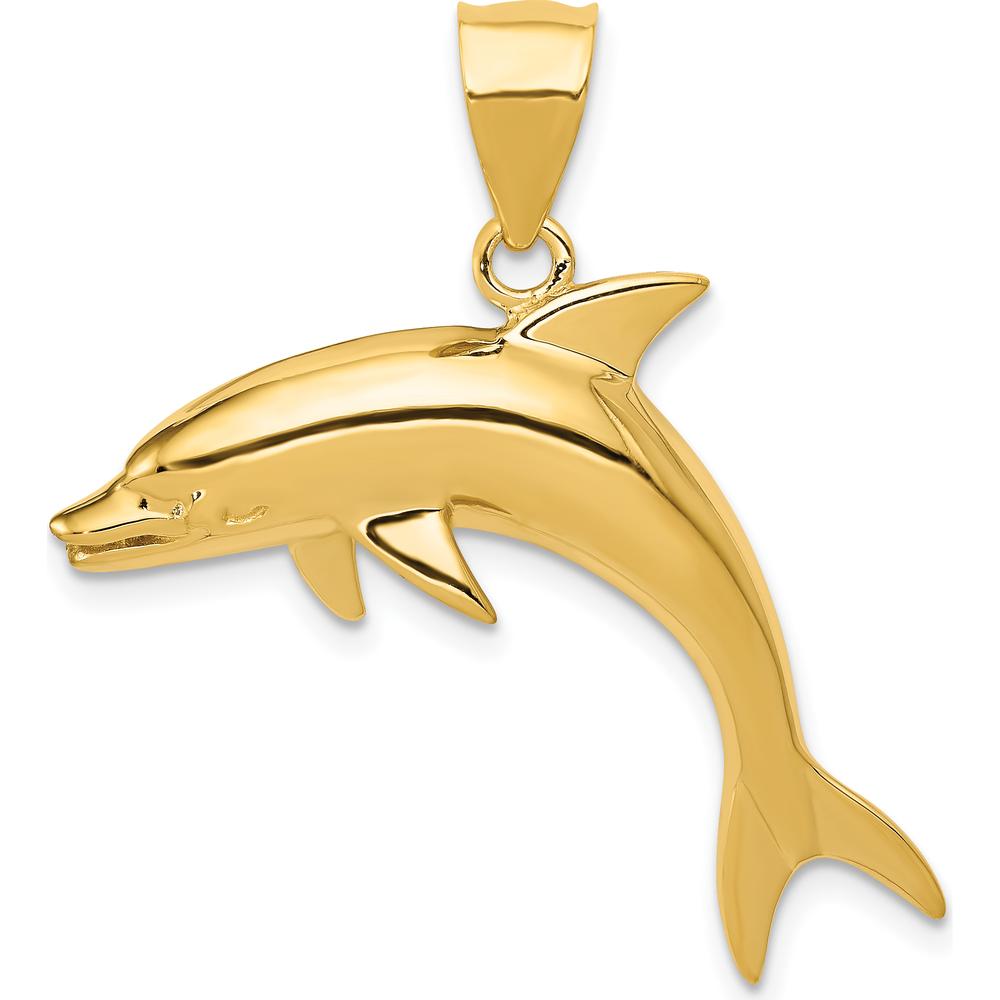 14K Yellow Gold Dolphin Pendant - Solid, Symbolic Ocean-Inspired Design by Oro Pregiato