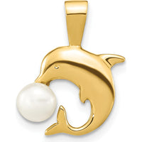 14K Yellow Gold Dolphin Pendant with Freshwater Cultured Pearl - 5.5mm Button Pearl by Monteluci Fine Jewelry