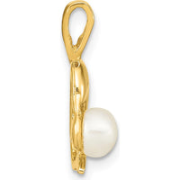 14K Yellow Gold Dolphin Pendant with Freshwater Cultured Pearl - 5.5mm Button Pearl by Monteluci Fine Jewelry