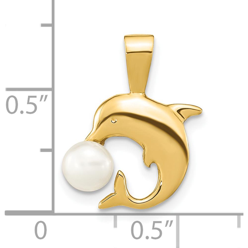 14K Yellow Gold Dolphin Pendant with Freshwater Cultured Pearl - 5.5mm Button Pearl by Monteluci Fine Jewelry