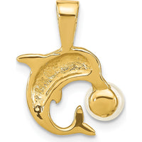 14K Yellow Gold Dolphin Pendant with Freshwater Cultured Pearl - 5.5mm Button Pearl by Monteluci Fine Jewelry