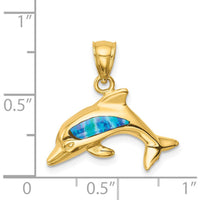 14K Yellow Gold Dolphin Pendant with Lab-Created Opal - 13mm x 20mm by Oro Pregiato