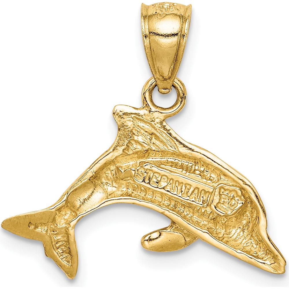 14K Yellow Gold Dolphin Pendant with Lab-Created Opal - 13mm x 20mm by Oro Pregiato