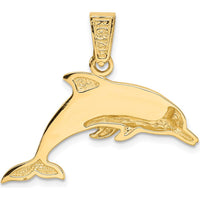 14K Yellow Gold Dolphin Pendant with Lab Created Opal Inlay - 31mm Length by Oro Pregiato