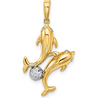 14K Yellow Gold Dolphin Pendant with White Rhodium Diamond-Cut Ball Detail by Oro Pregiato
