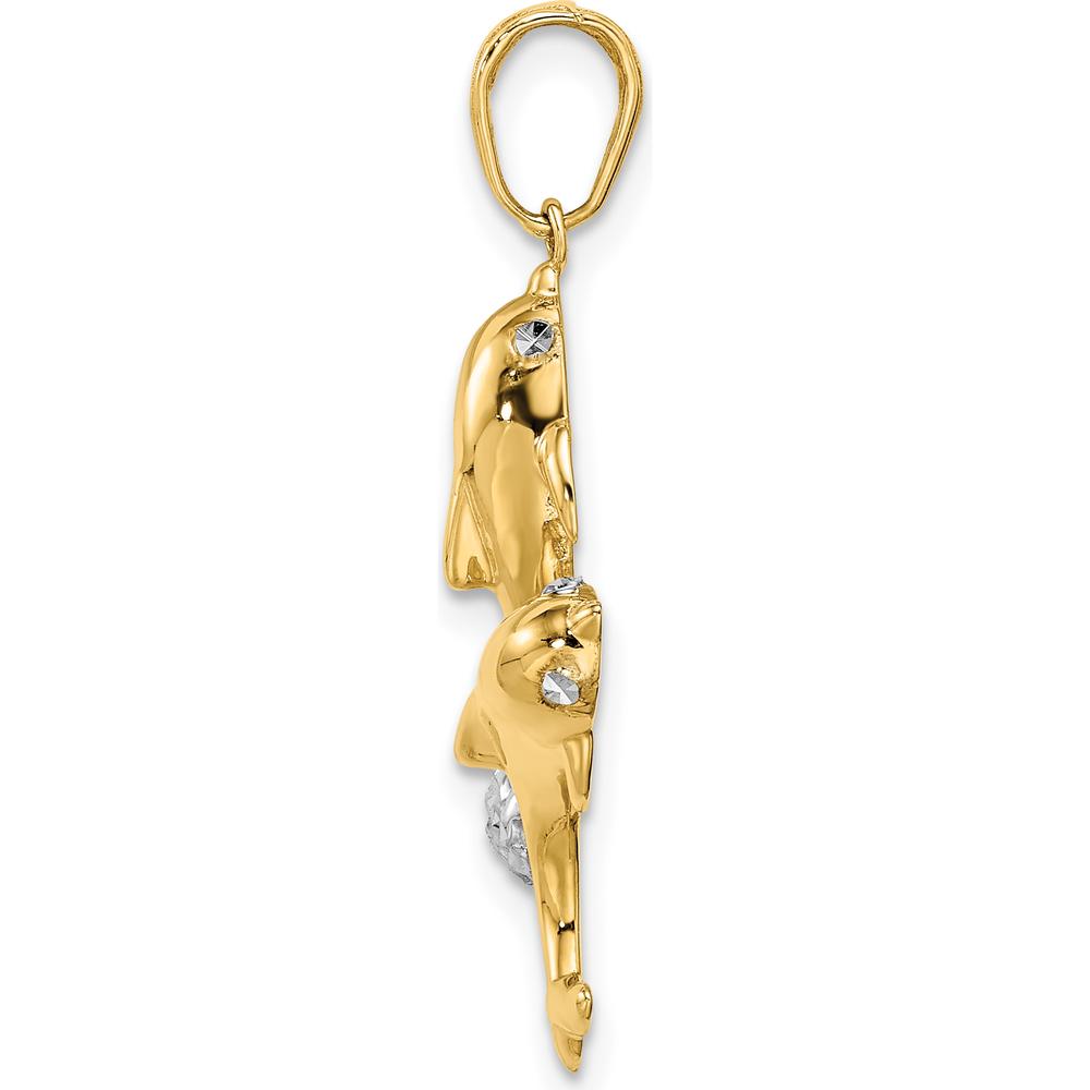 14K Yellow Gold Dolphin Pendant with White Rhodium Diamond-Cut Ball Detail by Oro Pregiato