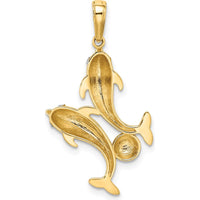 14K Yellow Gold Dolphin Pendant with White Rhodium Diamond-Cut Ball Detail by Oro Pregiato