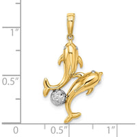 14K Yellow Gold Dolphin Pendant with White Rhodium Diamond-Cut Ball Detail by Oro Pregiato