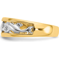 14K Yellow Gold Dolphin Ring with Rhodium Accents - Themed 6mm Band by Oro Pregiato