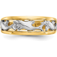 14K Yellow Gold Dolphin Ring with Rhodium Accents - Themed 6mm Band by Oro Pregiato