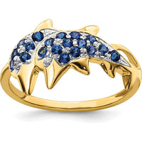 14K Yellow Gold Dolphin Ring with Round Sapphires and Diamonds - 0.12 Carat Total Gemstone Weight by 0