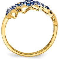 14K Yellow Gold Dolphin Ring with Round Sapphires and Diamonds - 0.12 Carat Total Gemstone Weight by 0