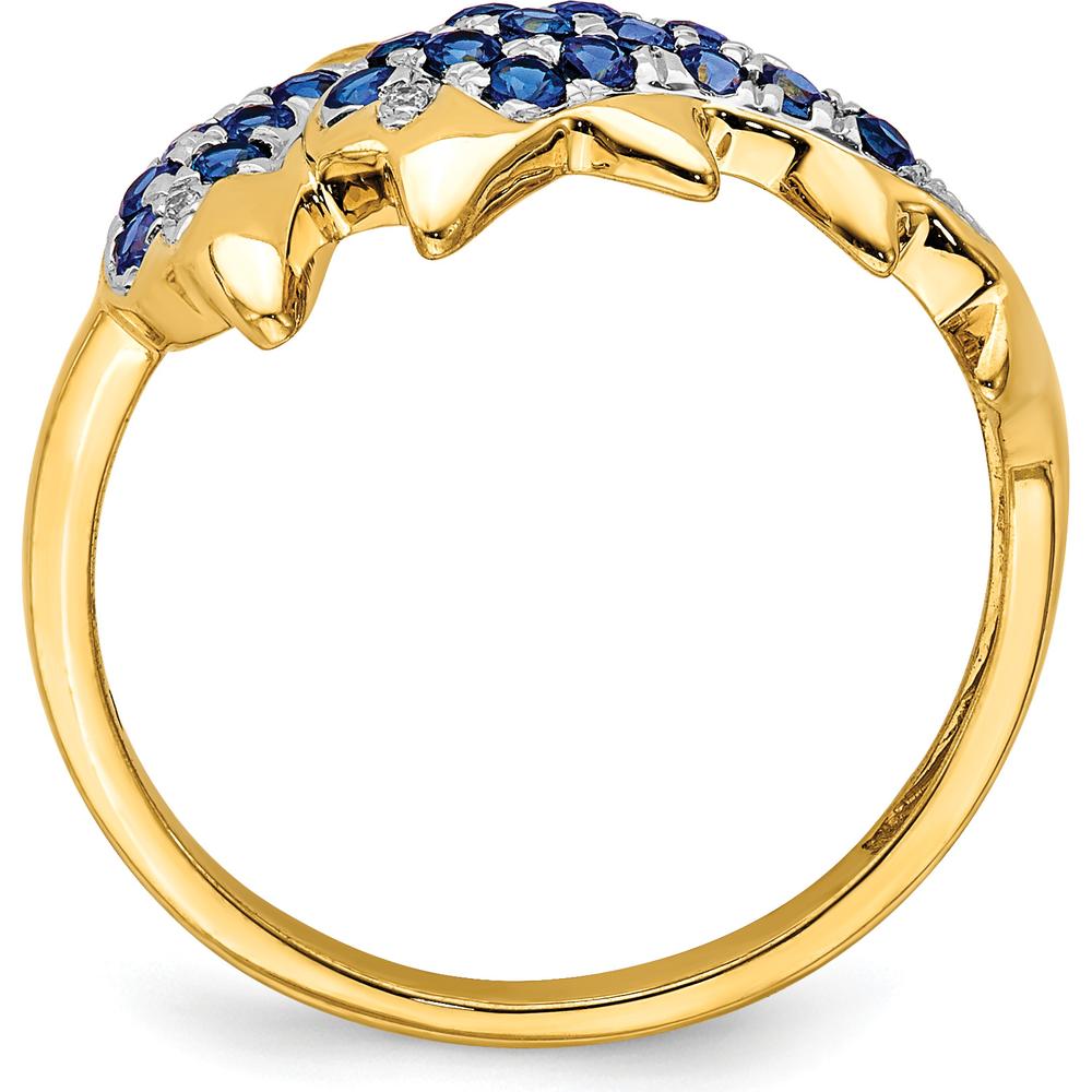 14K Yellow Gold Dolphin Ring with Round Sapphires and Diamonds - 0.12 Carat Total Gemstone Weight by 0