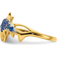 14K Yellow Gold Dolphin Ring with Round Sapphires and Diamonds - 0.12 Carat Total Gemstone Weight by 0