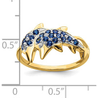 14K Yellow Gold Dolphin Ring with Round Sapphires and Diamonds - 0.12 Carat Total Gemstone Weight by 0